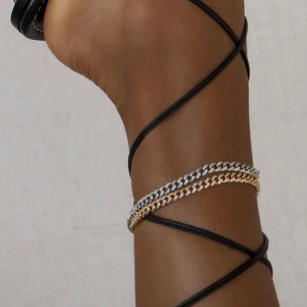 Lili Claspe CELINE CURB LINK ANKLET, MIXED METAL, PAVE, NEW